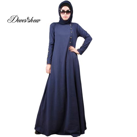 navy button design muslim dress abaya in dubai islamic clothing for