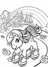 Pony Little Coloring Castle Rollerskate Playing Outside sketch template