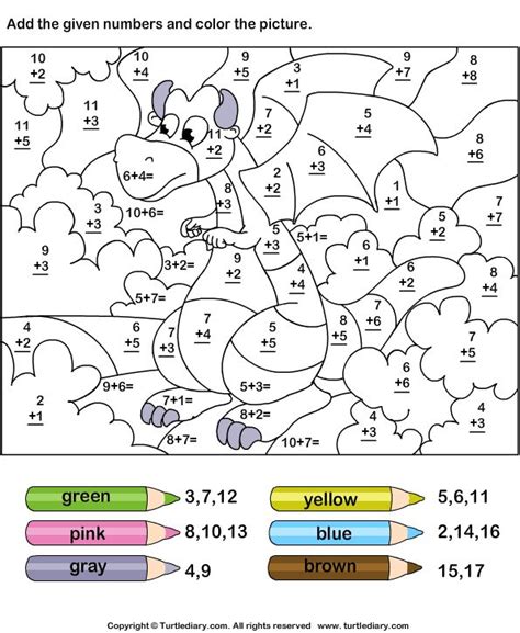 color  number addition worksheet math coloring worksheets addition