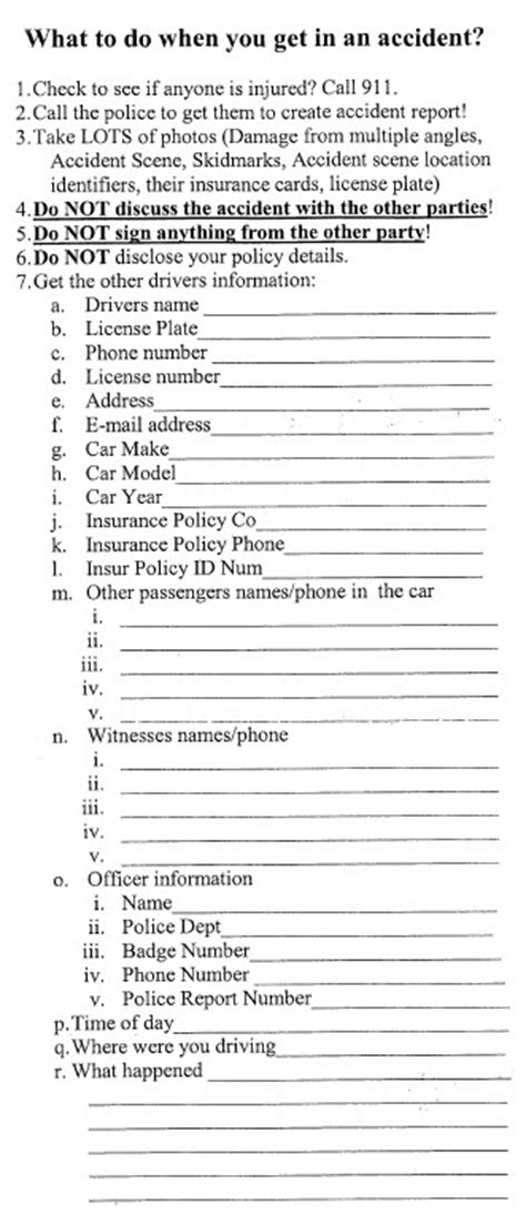 car accident checklist diminished  car appraisal