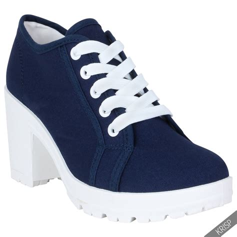womens casual lace  mid high heel trainers canvas fashion sneakers pumps shoes ebay