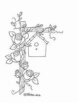 Birdhouse Embroidery Coloring Roses Patterns Pages Stamps Applique Birds Digital Bird Diy House Stamp Flowers Drawing Hand Pattern Vintage Birdhouses sketch template