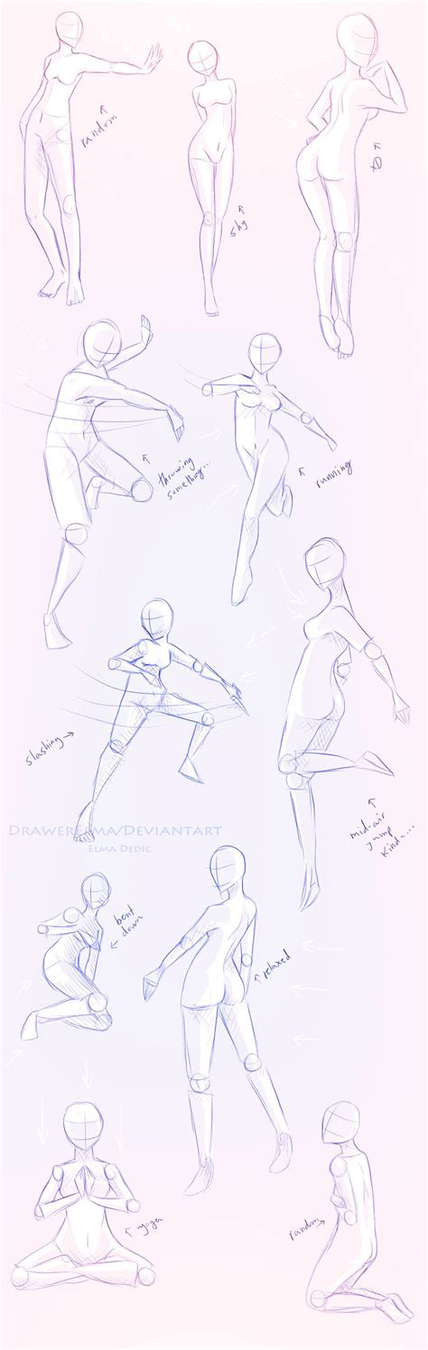 a drawing of different poses and body shapes