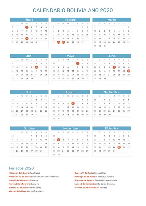 calendario de bolivia ano feriados
