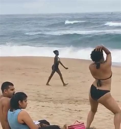 twerks and raunchy routine chase away couple on durban beach