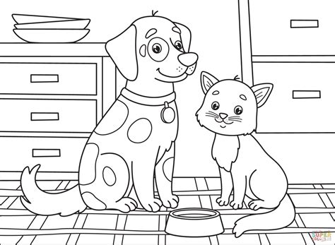dog cat coloring page  printable coloring pages