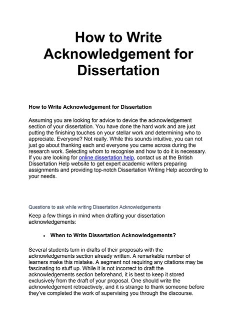 write acknowledgement  dissertation  british dissertation