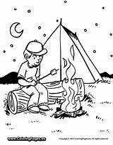Camping Coloring Pages Camp Printable Sheet Campfire Evening Preschool Kids Fire Tent Colouring Book Sheets Place Boy Marshmallows Roasting Summer sketch template