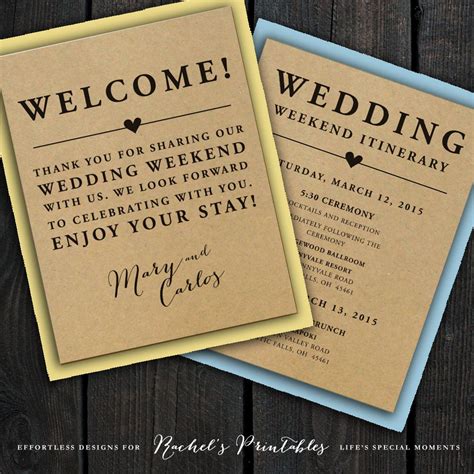 wedding  note itinerary double sided  rachelsprintables