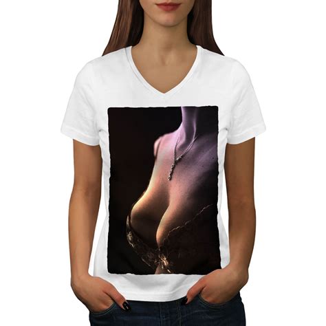 Wellcoda Sexual Woman Body Womens V Neck T Shirt Erotic Bra Graphic