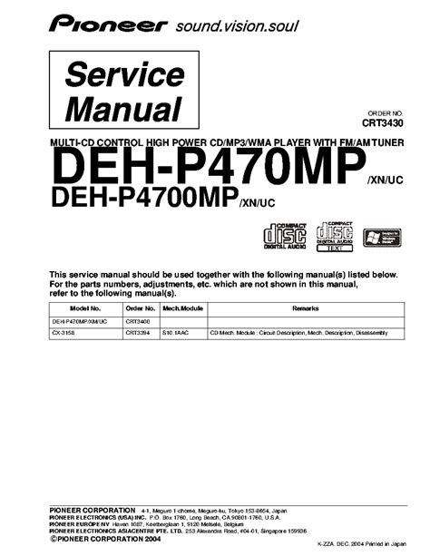 pioneer deh pmp deh pmp crt supplement service manual  schematics eeprom