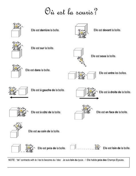 preposition worksheets  middle school   french prepositions