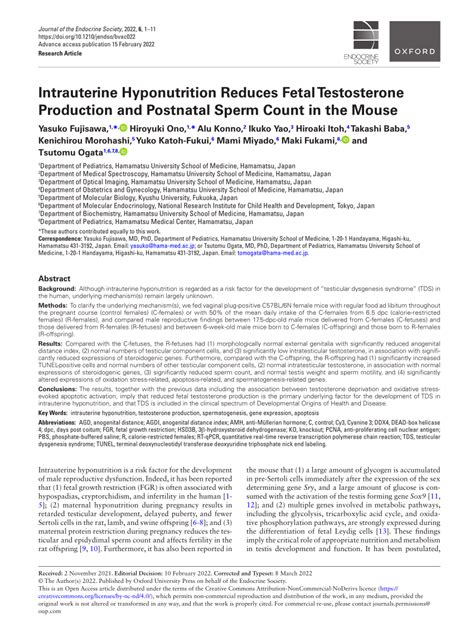 pdf intrauterine hyponutrition reduces fetal testosterone production