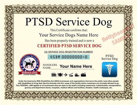 downloadable  printable service dog certificate