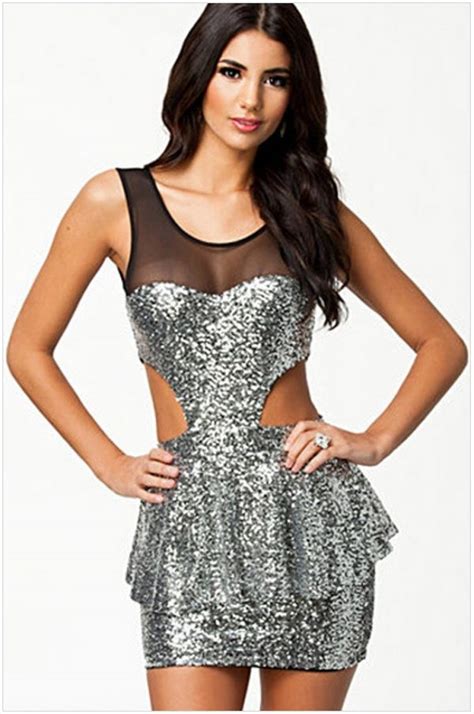 Women Prom Silver Cut Out Midi Sequin Bodycon Dress Online Store For