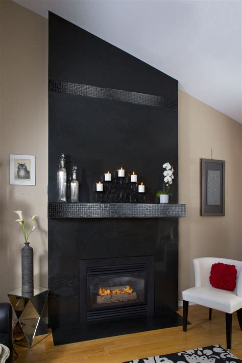 black tile fireplace surround