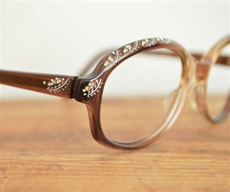 rhinestone eyeglasses 60s glasses frame brown vintage