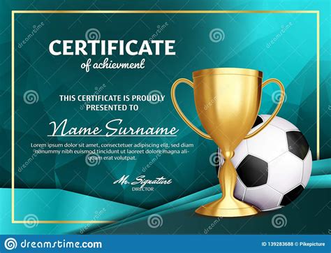 soccer certificate diploma  golden cup vector football