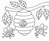 Coloring Bee Bees Pages Honey Cartoon Tree Beehive Illustrations Vector Drawn Hand Stock Illustration sketch template