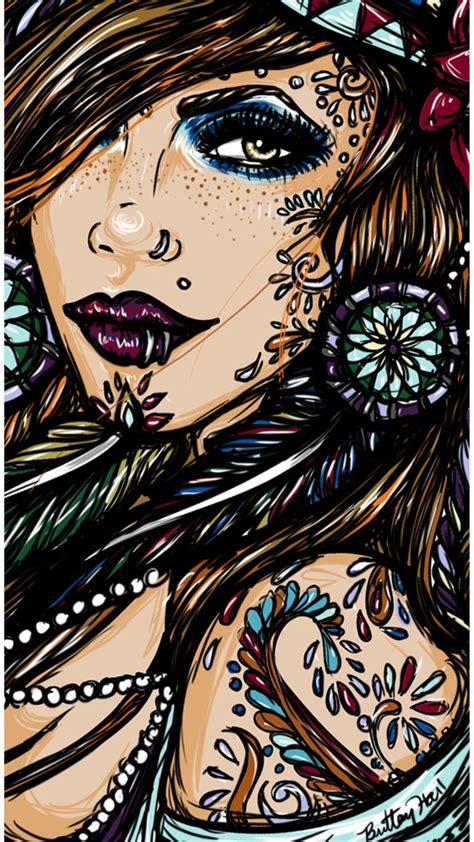 Hippie Gypsy Girl Pin Up Archival Print 9 By 16