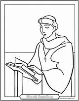 Coloring Monk Catholic Pages Saint Saints Male Reading sketch template