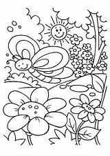 Coloring Spring Pages Kids Printable Print Boyama Sheets Kelebek Flower Color Coloring4free Beautiful Scene Preschool Sayfası Garden Drawing Climate Butterfly sketch template