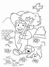 Farmer Dog Kid Coloring Animals Kids His Pages Nature sketch template