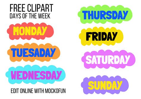 days  week clipart starting  sunday