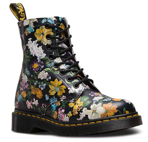 dr martens ladies pascal darcy floral black leather flower ankle boots