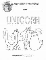 Letter Coloring Uppercase Unicorn Cute Printable sketch template