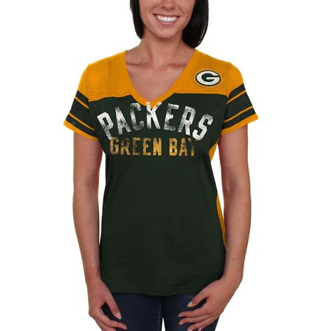 Green Bay Packers Womens Wild Card Mesh V Neck T Shirt Green