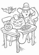 Coloring Ghost Halloween Bat Pumpkin Cookies Funschool Color sketch template