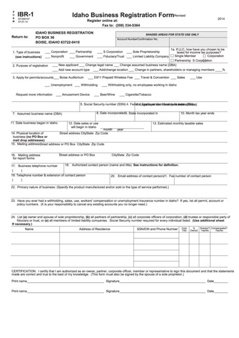 form ibr  idaho business registration form printable