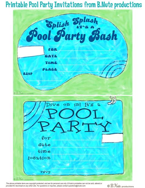 bnute productions  printable pool party invitations