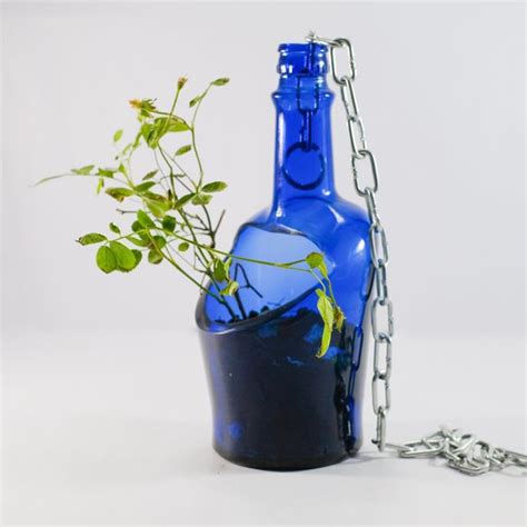 Beautiful Hanging Succulent Planter Pot Made From Cobalt Blue Whiskey