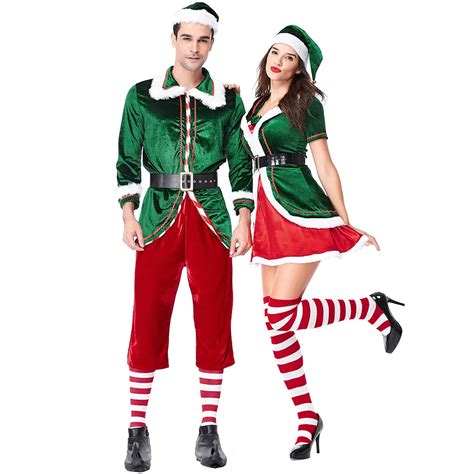 Couple Green Elf Christmas Costumes Christmas Dress For Sexy Girl Women