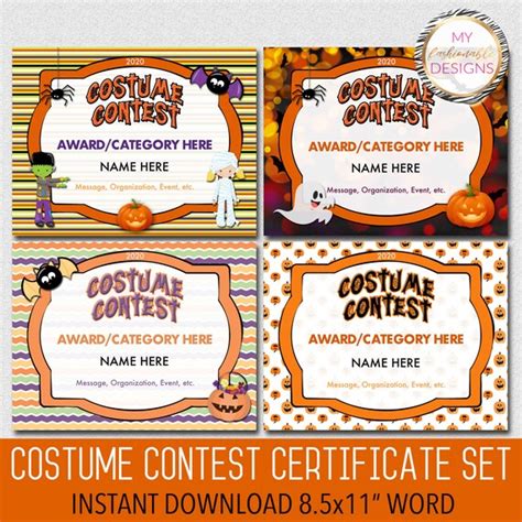 costume contest certificate set  designs  etsy