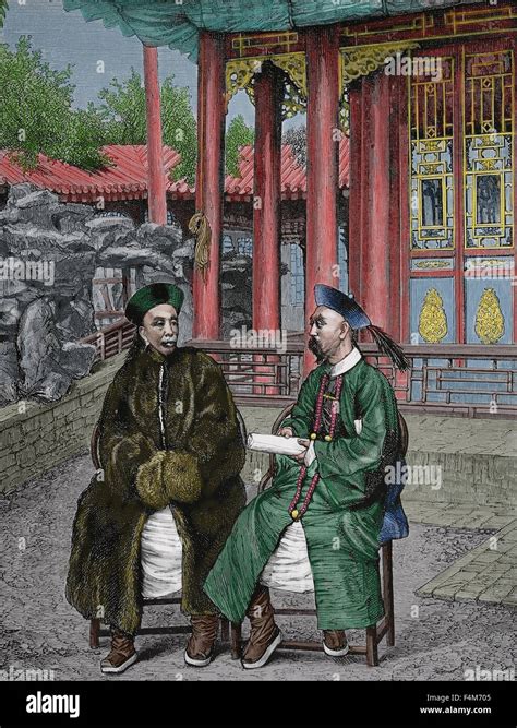 asia china high chinese officials  engraving  century color stock photo alamy