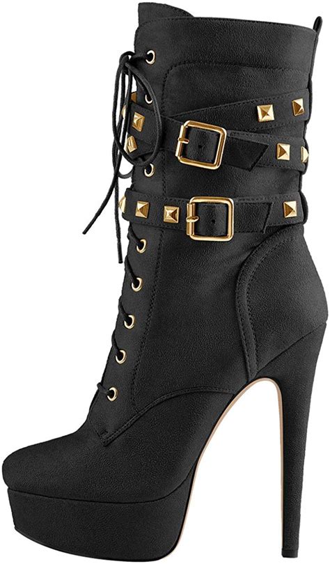 onlymaker women s mid calf platform boots high heel stiletto lace up