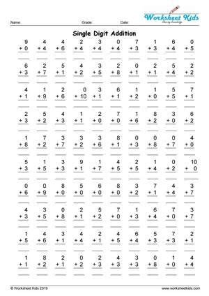 addition problems single digit  grade  worksheets kids