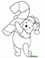 Coloring Christmas Winnie Pages Disney Pooh Disneyclips Cane Candy sketch template