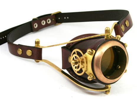 steampunk mono goggle made of solid brass brown leather