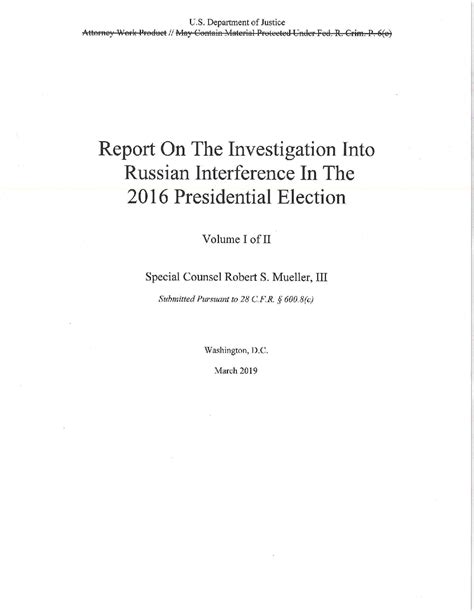 Report On The Investigation Into Russian Interference In