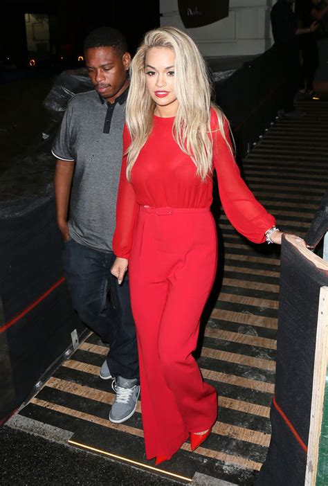 rita ora wears dominatrix style leather dress for single promo in nyc