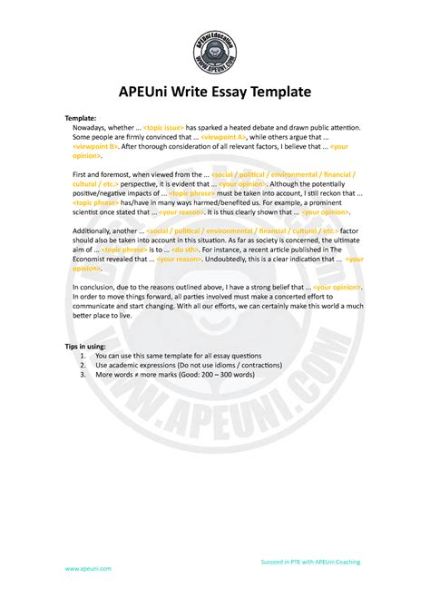apeuni write essay template succeed  pte  apeuni coaching