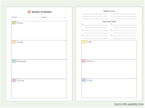 weekly planner printables printable templates