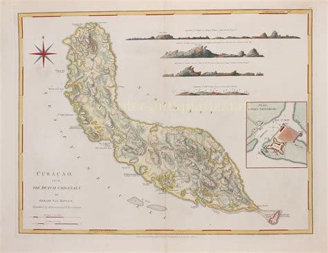 rare  map curacao original antique engraving  century