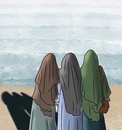 anime gambar kartun muslimah sahabat sejati bertiga sahabat muslimah