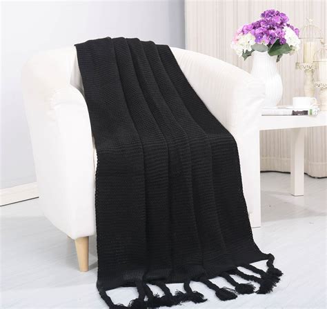 classichome woven vintage knitted throw blanket  fringe    black walmartcom