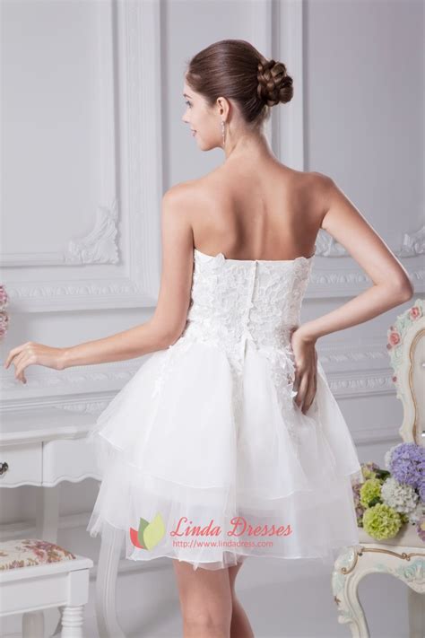 Strapless Layered Lace Short Wedding Dress Strapless